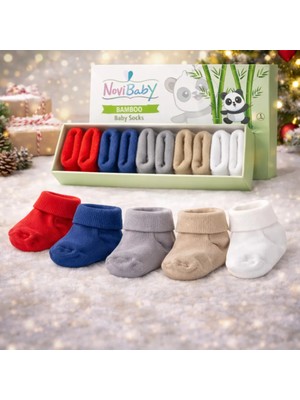 Novibaby 5'li Bambu Yenidoğan Bebek Çorap I Cold Weather I Kız Erkek Bebek Çorabı