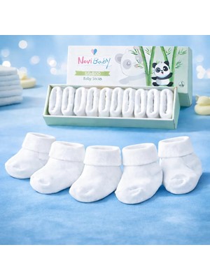 Novibaby 5'li Bambu Yenidoğan Bebek Çorap I Snow White Beyaz Kız Erkek Bebek Çorabı