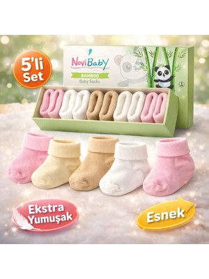 Novibaby 5'li Bambu Yenidoğan Bebek Çorap I Sweet I Kız Erkek Bebek Çorabı