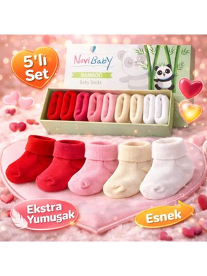 Novibaby 5'li Bambu Yenidoğan Bebek Çorap I Love I 0-6 Ay