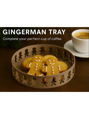 Kurabiye Adam Temalı Dekoratif Sunum Tepsisi - 3D Tasarım Kahve Yanı Ikramlık ve Yılbaşı Temalı Mutfak Organizeri