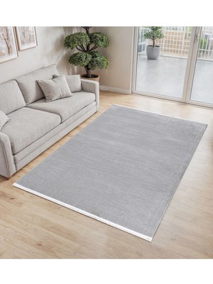 Cinka Home Modern Tasarımlı Halı Yumuşak Doku Saçaklı Tozumaz Tüylenmez Klasik Salon Oturma Odası 7102 Gri