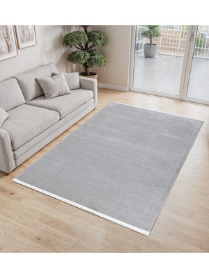 Cinka Home Modern Tasarımlı Halı Yumuşak Doku Saçaklı Tozumaz Tüylenmez Klasik Salon Oturma Odası 7102 Gri