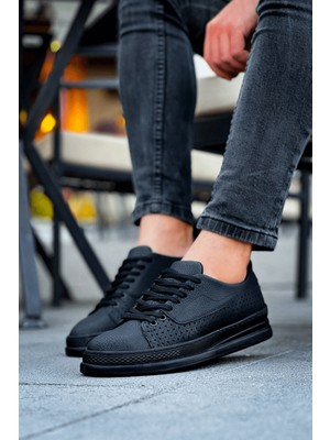 Roof Atelier Erkek Siyah Delikli Tasarımlı Bağcıklı Spor Ayakkabı - 043 - Cst Cowien