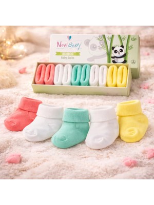 Novibaby 5'li Bambu Yenidoğan Bebek Çorap I Star I Kız Erkek Bebek Çorabı