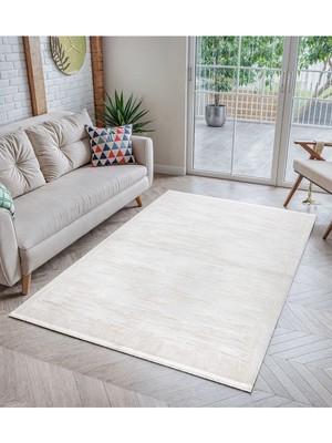 Cinka Home Modern Tasarımlı Halı Yumuşak Doku Saçaklı Tozumaz Tüylenmez Klasik Salon Oturma Odası 7102 Kemik