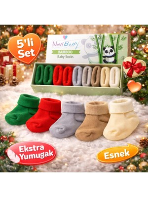 Novibaby 5'li Bambu Yenidoğan Bebek Çorap I Winter I Kız Erkek Bebek Çorabı