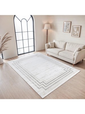 Cinka Home Modern Tasarımlı Halı Yumuşak Doku Saçaklı Tozumaz Tüylenmez Klasik Salon Oturma Odası 7104 Gri
