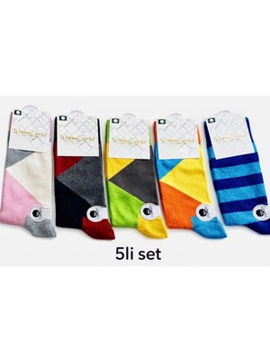 DNC Erkek Renkli Desenli Çorap 5’li Set – Pamuklu Günlük Rahat Çorap