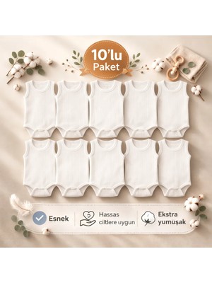 Novibaby 10'lu Ribana Bebek Atlet Body Zıbın Raporu Çıtçıtlı Beyaz 100% Pamuk - Ribana Bebek Body
