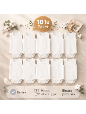 Novibaby 10'lu Bebek Atlet Body Zıbın Çıtçıtlı Beyaz 100% Pamuk Yenidoğan - Beyaz Bebek Body Zıbın