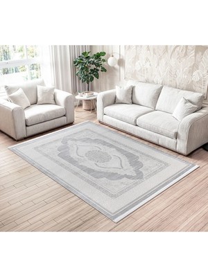Cinka Home Modern Tasarımlı Halı Yumuşak Doku Saçaklı Tozumaz Tüylenmez Klasik Salon Oturma Odası 7105 Gri