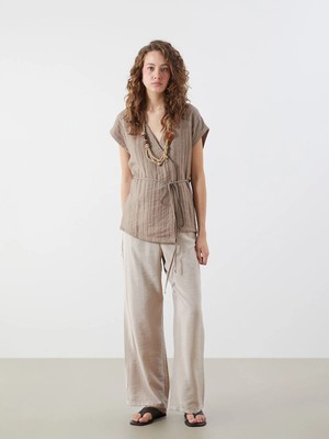 Lc Waikiki Yeni Sezon Beli Lastikli Dokulu Geniş Paça Kadın Pantolon