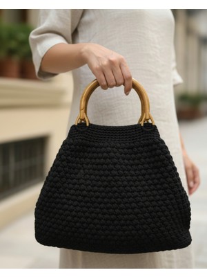 Makrome El Örgüsü Özel Tasarım Siyah El Çantası