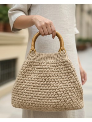 Makrome El Örgüsü Özel Tasarım Bej El Çantası