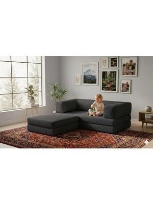 Herev Koltuk 160X160 Modüler Köşe Takımı Yıkanabilir Kadife  Kumaş L Köşetakımı Sünger Kanepe Yataklı Koltuk