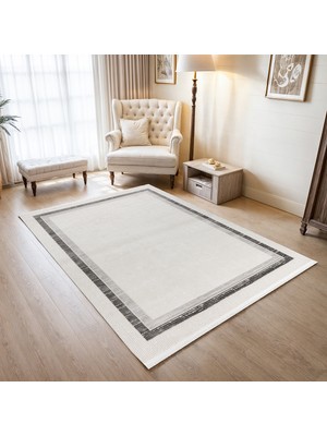 Cinka Home Modern Tasarımlı Halı Yumuşak Doku Saçaklı Tozumaz Tüylenmez Klasik Salon Oturma Odası 7107 Gri