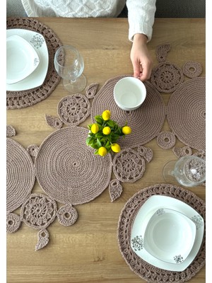 Home Makrome El Örgüsü Vizon 3 Parça Runner/supla Seti-Yemek Masası ve Konsol Örtüsü (45X130)