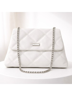 Beyaz Kapitone Zincir Askılı Kadın Omuz Çantası Şık Günlük Kullanım Modern Tasarım Kadın Çanta – Sudedi Home