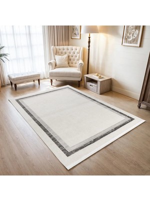 Cinka Home Modern Tasarımlı Halı Yumuşak Doku Saçaklı Tozumaz Tüylenmez Klasik Salon Oturma Odası 7107 Gri