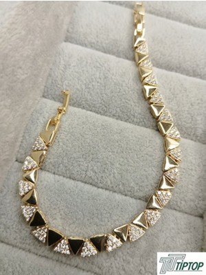 Zirkon Taşlı Gold Renk Piramit Bileklik