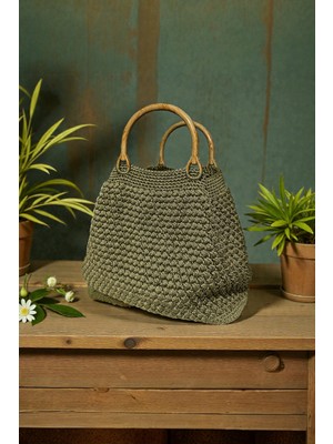 Makrome El Örgüsü Özel Tasarım Haki El Çantası