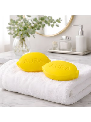 Aura Limon Tasarımlı Dekoratif Sabun Seti – Ferah Limon Kokulu El Yapımı Banyo & Lavabo Sabunu (2’li Set)