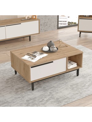 L'occi Concept Leena Orta Sehpa Metal Ayaklı Kapaklı Sepet-Beyaz La2-Sw