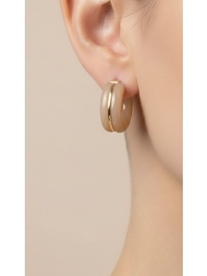 Lune Design Bej Renkli Gold Detaylı Çivili Çelik Halka Küpe