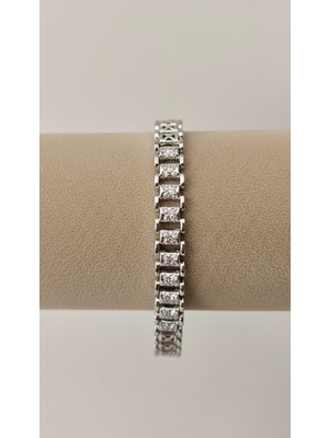 Lune Design Kadın Gümüş Rengi Zirkon Taşlı Ayarlanabilir Çelik Bileklik