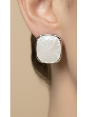 Lune Design Işıltılı Sedefli Dikdörtgen Tasarım Modern Çelik Küpe