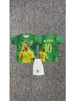 Rodak Spor Neymar Jr 10 Brezilya Yeşil Tasarım Şortlu Çocuk Forması 2’li Takım