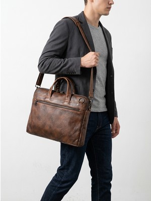 Huflex Hakiki Deri Unisex Taba Laptop & Evrak Portföy Çantası (38 * 26 Cm)