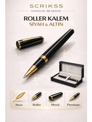Scrikss Honour 38 Roller Kalem Siyah Altın – Lüks Kutulu