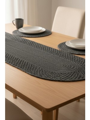 Home Mum Ipi El Örgüsü Füme 3 Parça Runner/supla Seti - Yemek Masası ve Konsol Örtüsü (35X110)