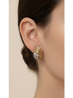 Lune Design Burgu Iki Renkli Çelik Küpe