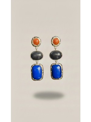 Lune Design Doğal Taş Görünümlü Üç Renkli Sallantılı Çelik Küpe