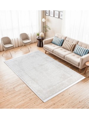 Cinka Home Modern Tasarımlı Halı Yumuşak Doku Saçaklı Tozumaz Tüylenmez Klasik Salon Oturma Odası 7135 Kemik
