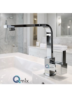 Qmix Krom Lüx Köşeli Mix Aç Kapa Pirinç Gövde Banyo Lavabo Bataryası