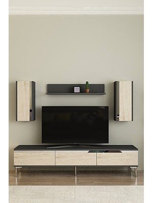 Ceneyra TVR1898ATS - Anka TVR180 Tv Ünitesi Takım , Tv Sehpası  180CM Antrasit-Traverten-Silver