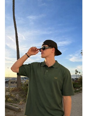 Damga Erkek Pamuklu Trend Haki Polo Yaka T Shirt