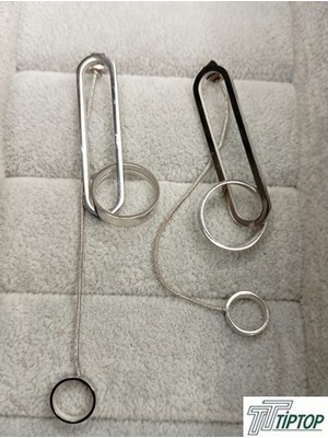 Gümüş Renk Zincir - Halka Sallantılı Küpe