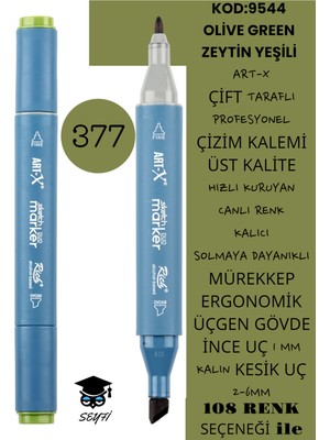 Art-x Çift Taraflı Profesyonel Çizim Kalemi Kalıcı Mürekkep Üçgen Gövde Ince Uç 1 mm Kesik Uç 2-6mm Sketch