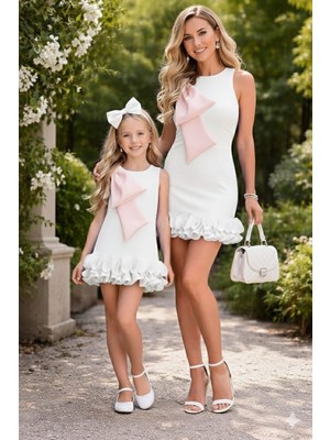 Sy Store Anne-Kız Çocuk Tokalı Dalgıç Kumaş Elbise