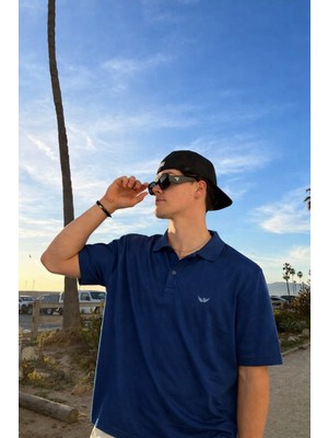 Damga Erkek Pamuklu Trend Mavi Polo Yaka T Shirt