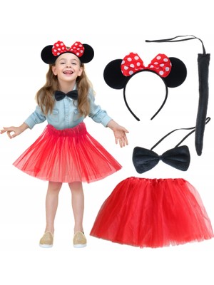 Go İthalat Sepetopia -Minnie Mouse Kostüm Seti Etek Taç Kuyruk Papyon Gösteri Seti (5534)