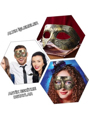 Go İthalat Sepetopia -Altın Eskitme Yüz Maskesi - Antik Tarz Balo Maskesi (5534)