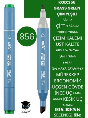 Art-x Çift Taraflı Profesyonel Çizim Kalemi Kalıcı Mürekkep Üçgen Gövde Ince Uç 1 mm Kesik Uç 2-6mm Sketch