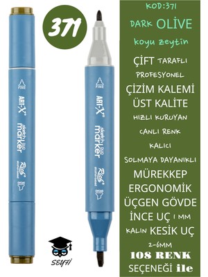 Art-x Çift Taraflı Profesyonel Çizim Kalemi Kalıcı Mürekkep Üçgen Gövde Ince Uç 1 mm Kesik Uç 2-6mm Sketch