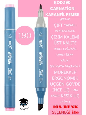 Art-x Çift Taraflı Profesyonel Çizim Kalemi Kalıcı Mürekkep Üçgen Gövde Ince Uç 1 mm Kesik Uç 2-6mm Sketch